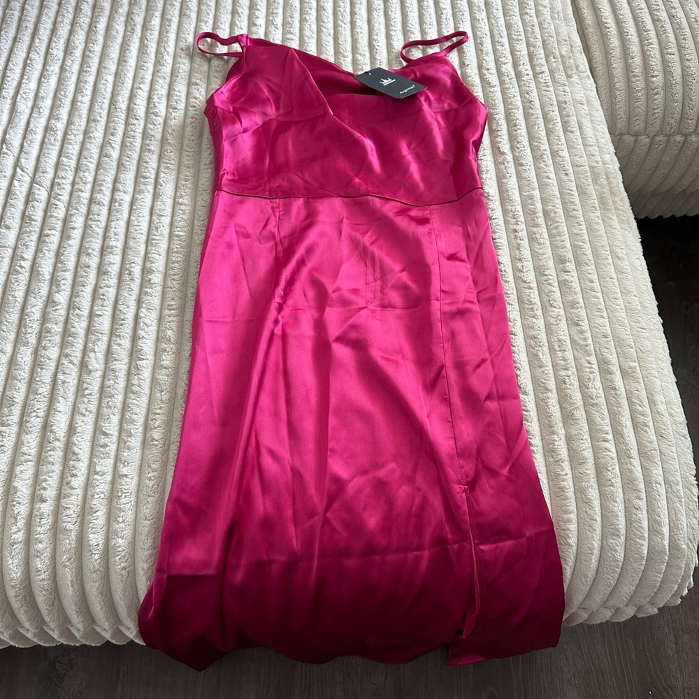 Hot pink slip dress.